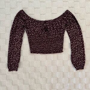 PacSun Me to We Burgundy Floral Off-Shoulder Long Sleeve Crop Top, Women’s Small